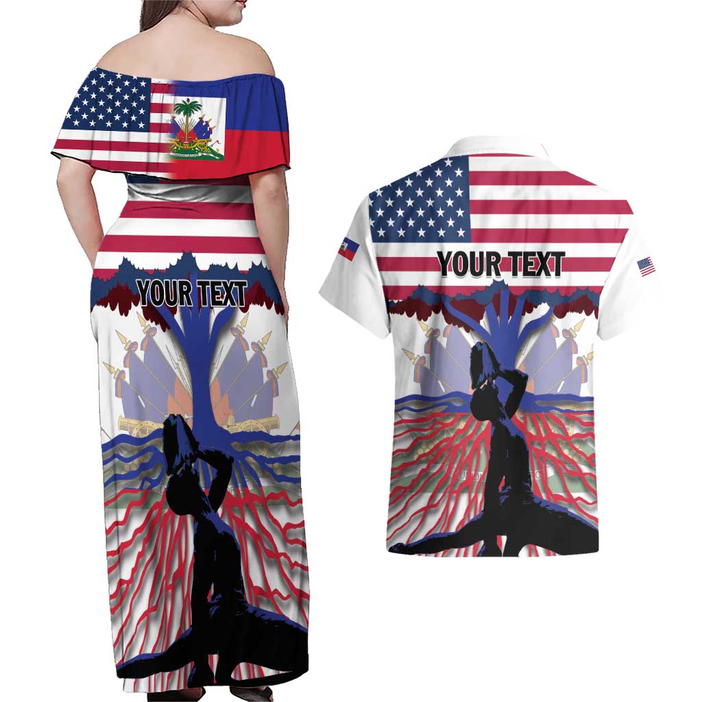 Haiti Heritage Month 2025 Couples Matching Off Shoulder Maxi Dress and Hawaiian Shirt American Raised With Haitian Roots