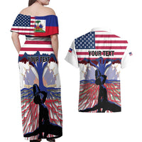 Haiti Heritage Month 2025 Couples Matching Off Shoulder Maxi Dress and Hawaiian Shirt American Raised With Haitian Roots