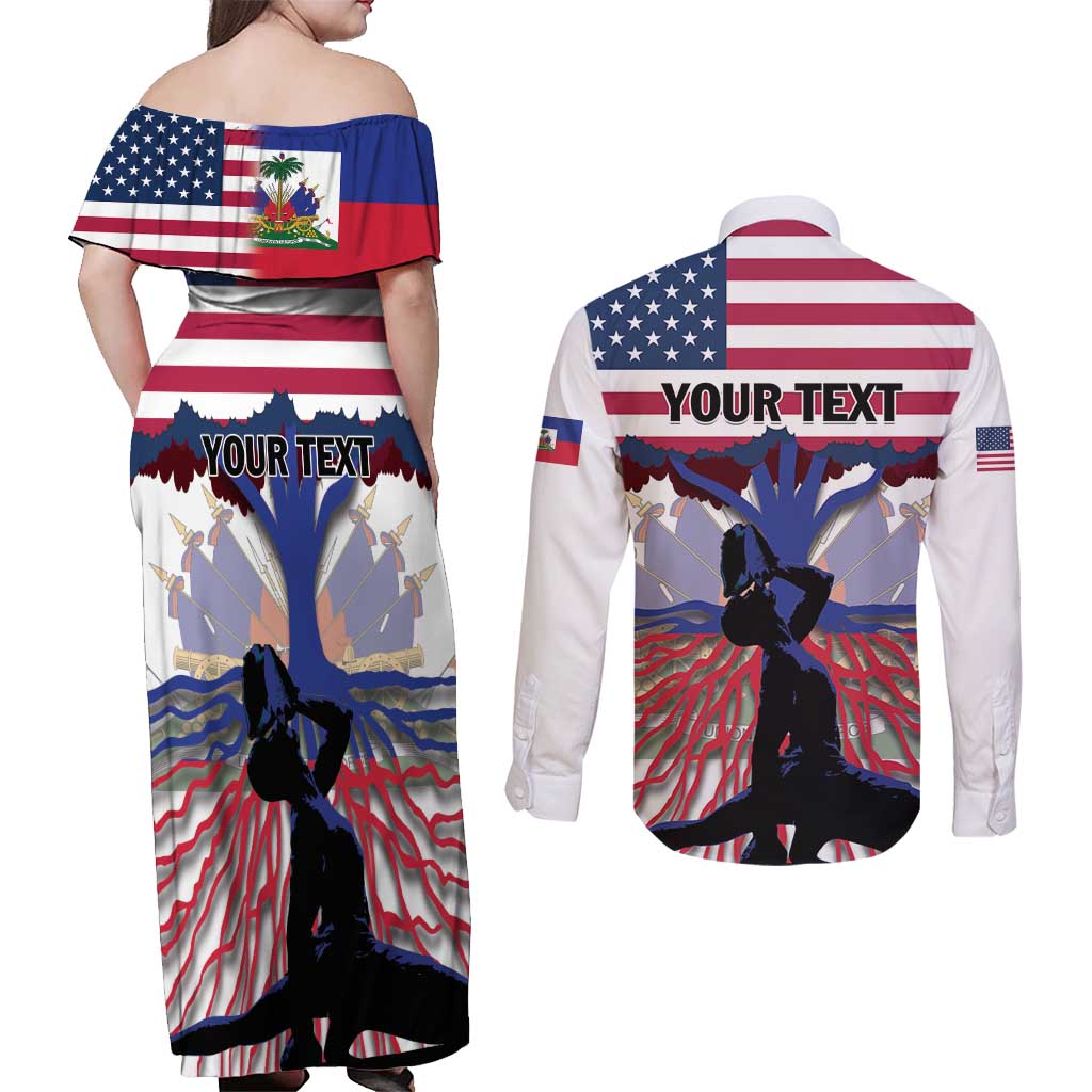 Haiti Heritage Month 2025 Couples Matching Off Shoulder Maxi Dress and Long Sleeve Button Shirt American Raised With Haitian Roots
