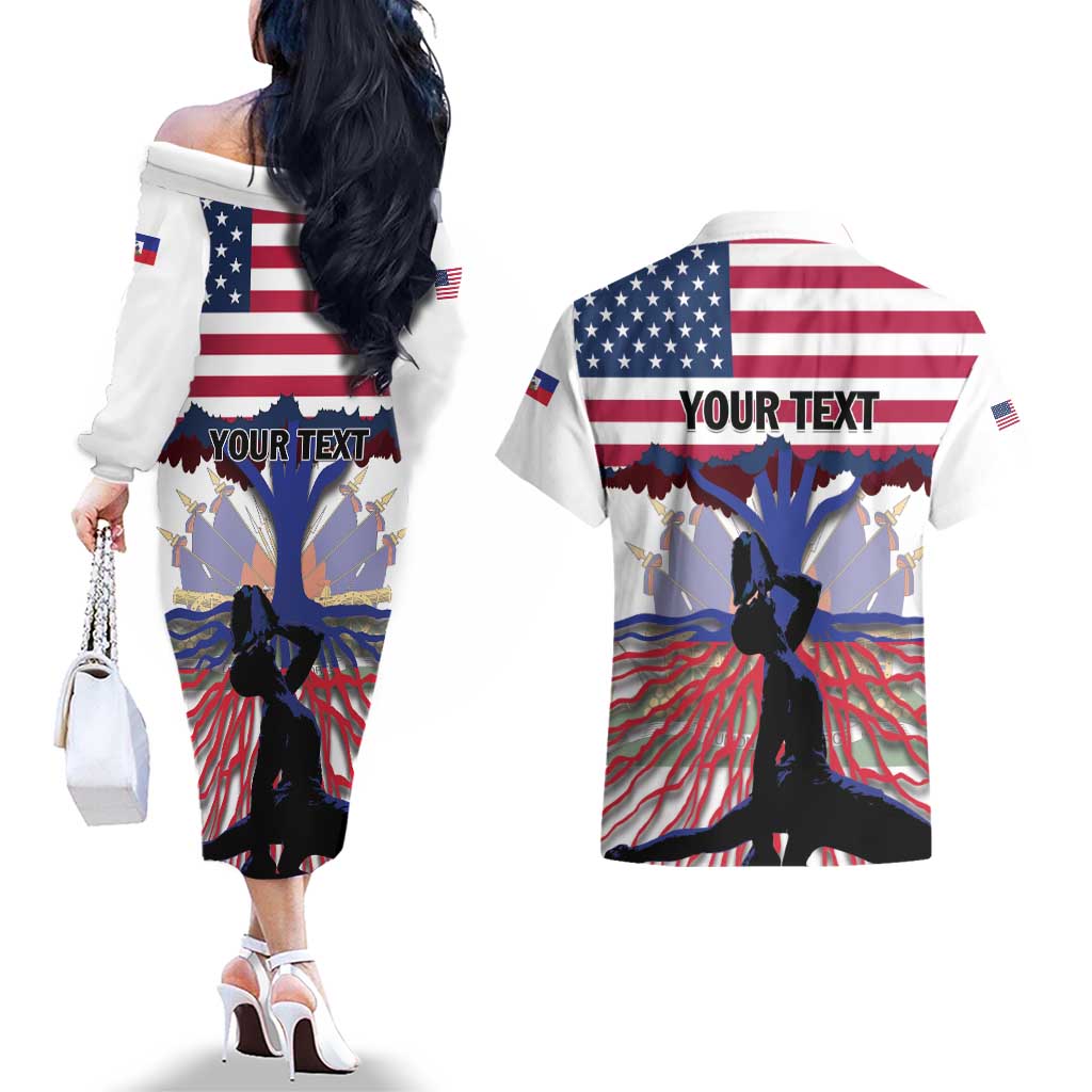 Haiti Heritage Month 2025 Couples Matching Off The Shoulder Long Sleeve Dress and Hawaiian Shirt American Raised With Haitian Roots