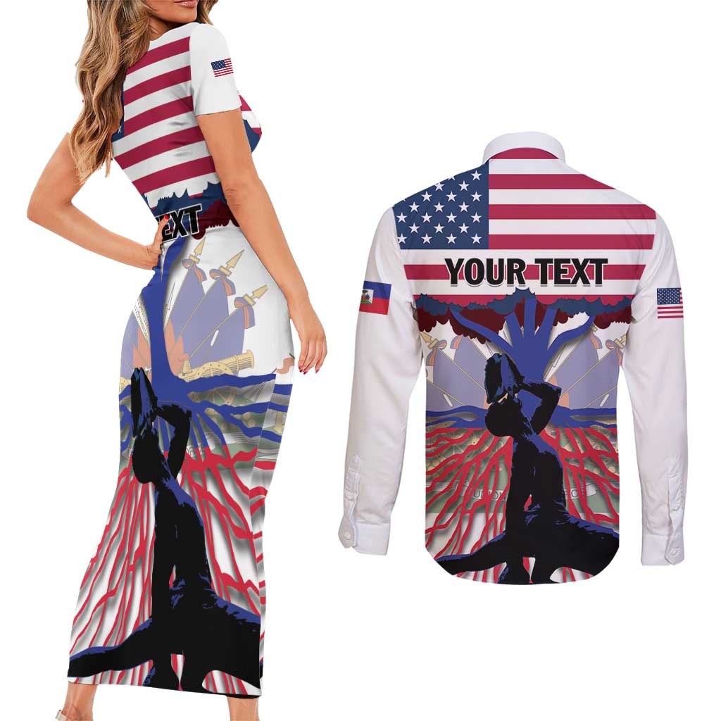 Haiti Heritage Month 2025 Couples Matching Short Sleeve Bodycon Dress and Long Sleeve Button Shirt American Raised With Haitian Roots