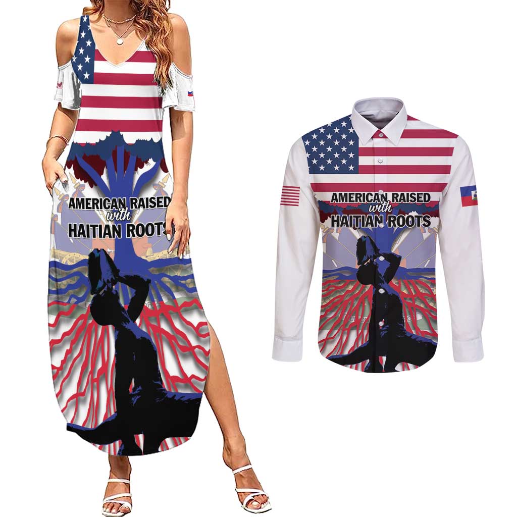 Haiti Heritage Month 2025 Couples Matching Summer Maxi Dress and Long Sleeve Button Shirt American Raised With Haitian Roots