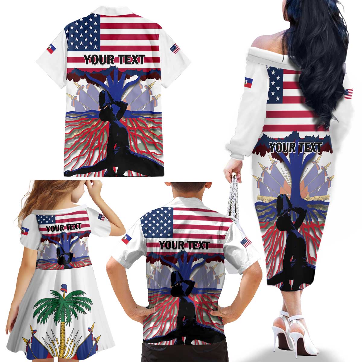 Haiti Heritage Month 2025 Family Matching Off The Shoulder Long Sleeve Dress and Hawaiian Shirt American Raised With Haitian Roots