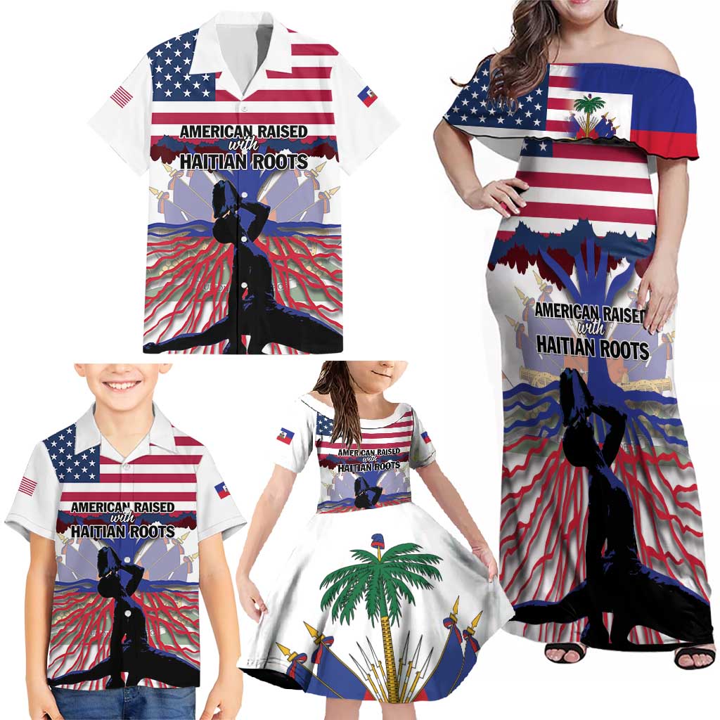 Haiti Heritage Month 2025 Family Matching Off Shoulder Maxi Dress and Hawaiian Shirt American Raised With Haitian Roots