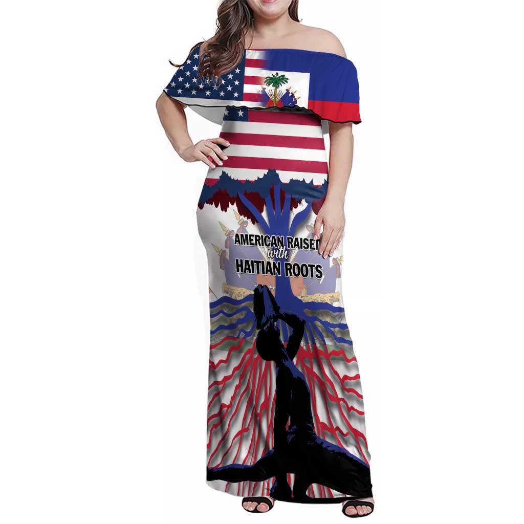 Haiti Heritage Month 2025 Family Matching Off Shoulder Maxi Dress and Hawaiian Shirt American Raised With Haitian Roots