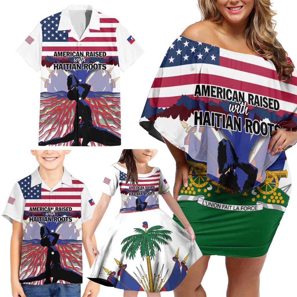 Haiti Heritage Month 2025 Family Matching Off Shoulder Short Dress and Hawaiian Shirt American Raised With Haitian Roots