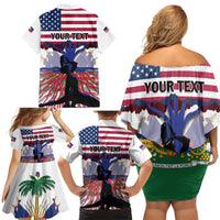Haiti Heritage Month 2025 Family Matching Off Shoulder Short Dress and Hawaiian Shirt American Raised With Haitian Roots