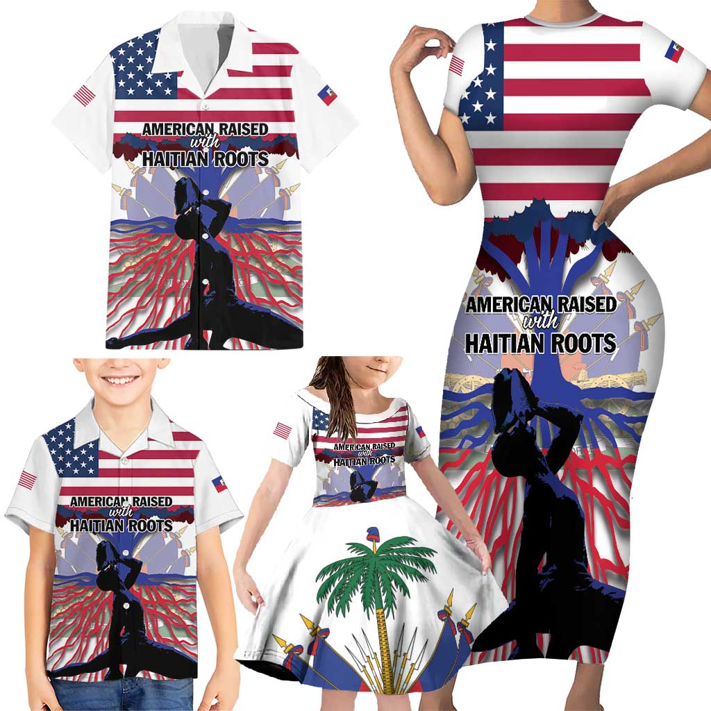 Haiti Heritage Month 2025 Family Matching Short Sleeve Bodycon Dress and Hawaiian Shirt American Raised With Haitian Roots