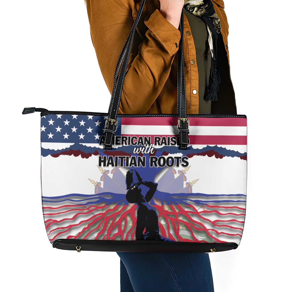 Haiti Heritage Month 2025 Leather Tote Bag American Raised With Haitian Roots