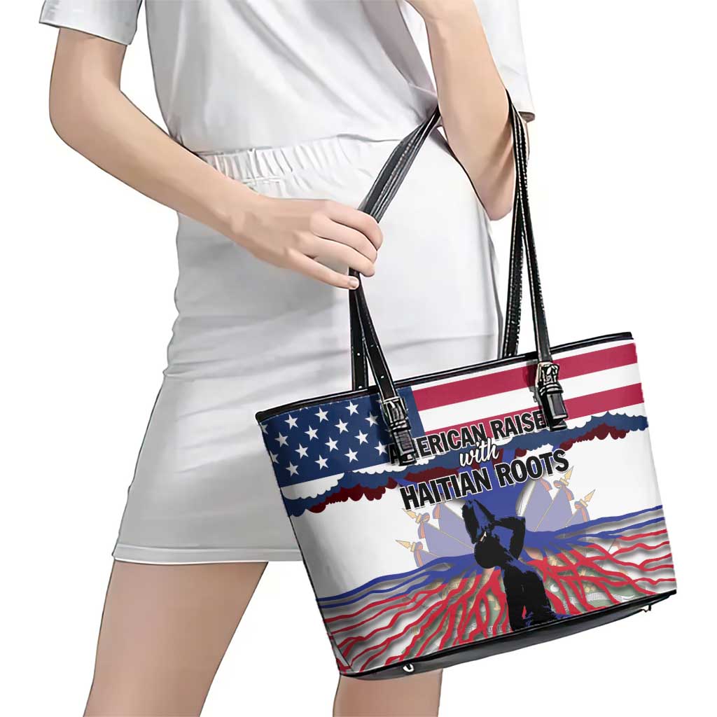 Haiti Heritage Month 2025 Leather Tote Bag American Raised With Haitian Roots