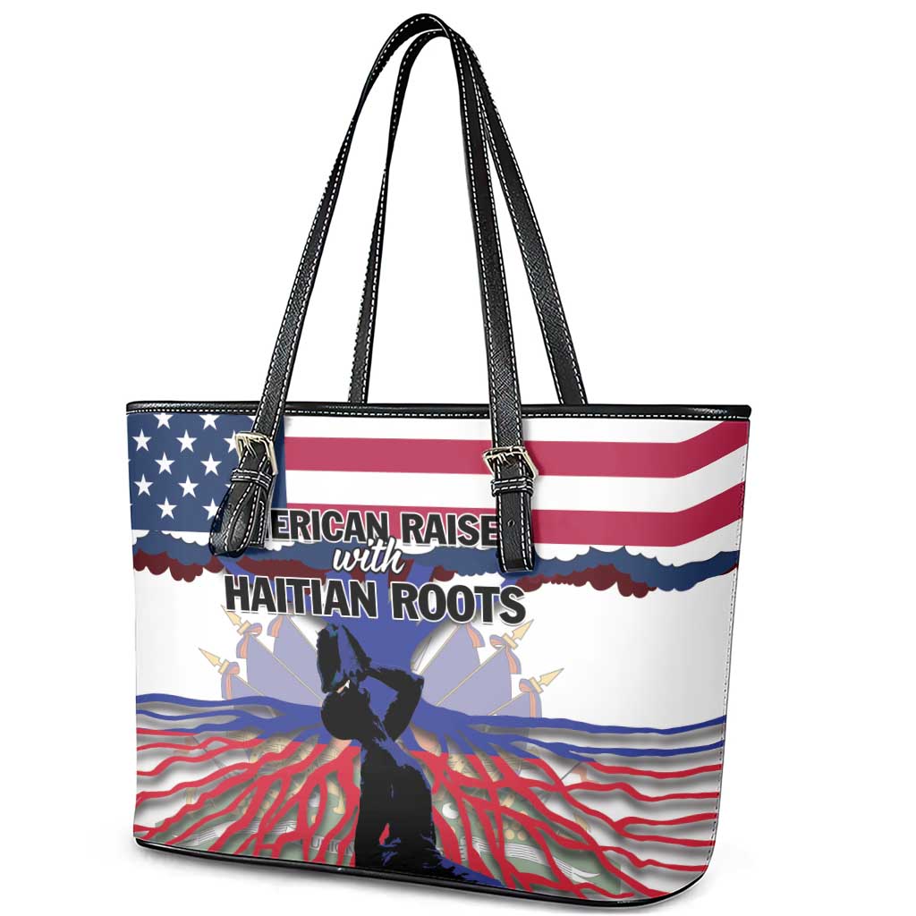 Haiti Heritage Month 2025 Leather Tote Bag American Raised With Haitian Roots