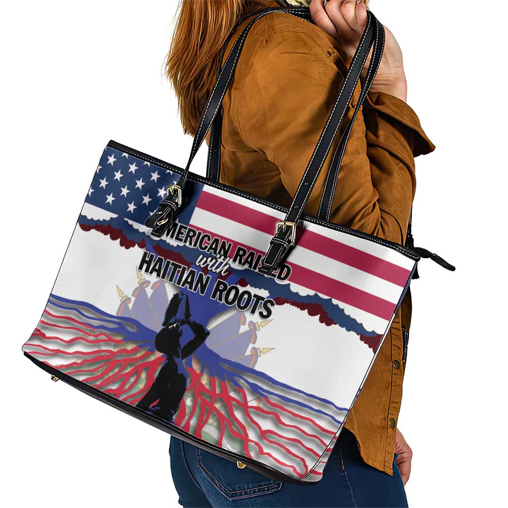 Haiti Heritage Month 2025 Leather Tote Bag American Raised With Haitian Roots