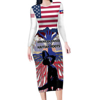Haiti Heritage Month 2025 Long Sleeve Bodycon Dress American Raised With Haitian Roots