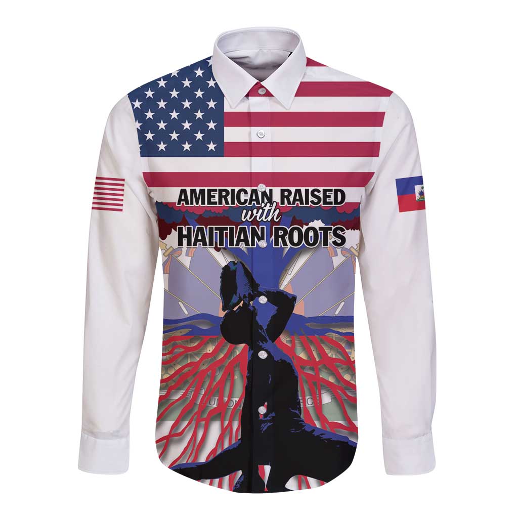 Haiti Heritage Month 2025 Long Sleeve Button Shirt American Raised With Haitian Roots