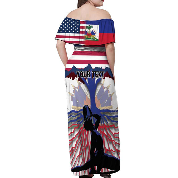 Haiti Personalized Off Shoulder Maxi Dress Hispaniolan Trogon Tropical Vibes LT7