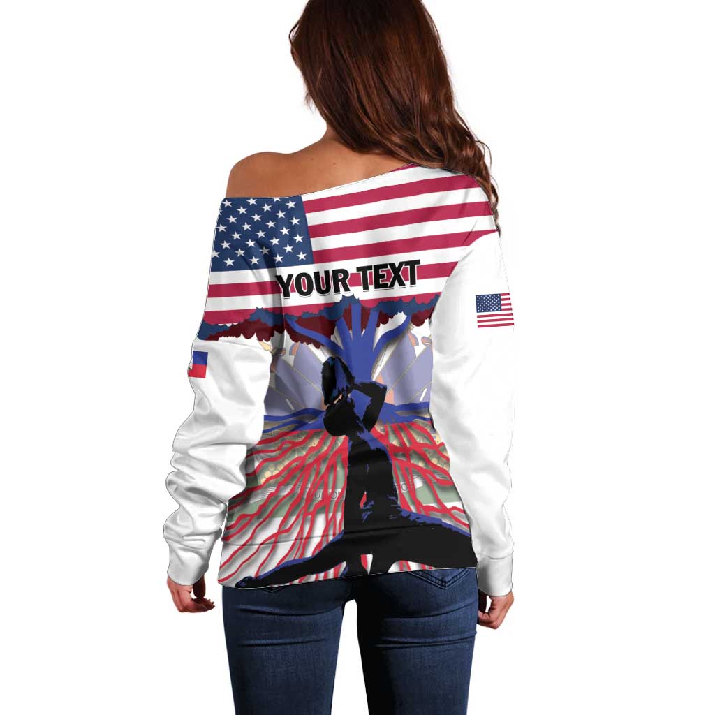 Haiti Heritage Month 2025 Off Shoulder Sweater American Raised With Haitian Roots