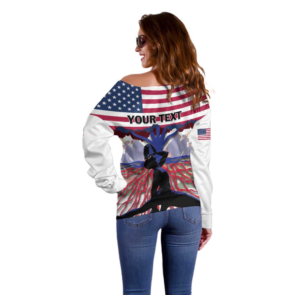 Haiti Heritage Month 2025 Off Shoulder Sweater American Raised With Haitian Roots