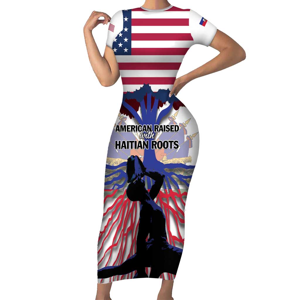 Haiti Heritage Month 2025 Short Sleeve Bodycon Dress American Raised With Haitian Roots