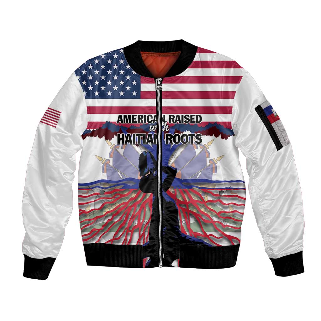Haiti Heritage Month 2025 Sleeve Zip Bomber Jacket American Raised With Haitian Roots