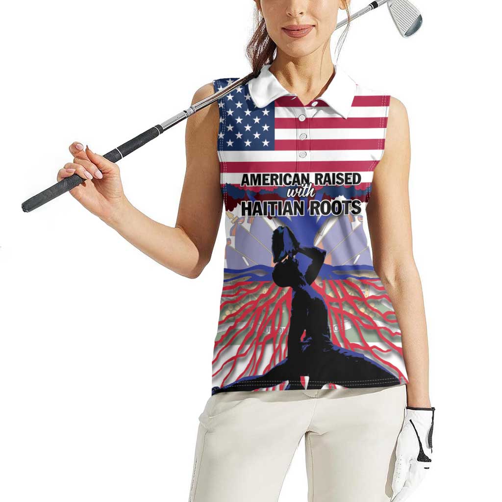 Haiti Heritage Month 2025 Women Sleeveless Polo Shirt American Raised With Haitian Roots