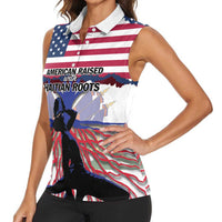 Haiti Heritage Month 2025 Women Sleeveless Polo Shirt American Raised With Haitian Roots
