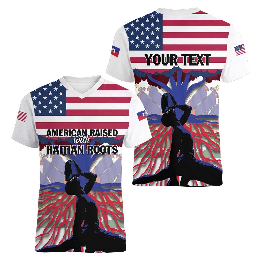 Haiti Heritage Month 2025 Women V-Neck T-Shirt American Raised With Haitian Roots