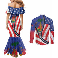 Haitian Americans Zipper Stylized Couples Matching Mermaid Dress and Long Sleeve Button Shirt Haiti Heritage Month 2025