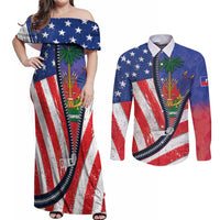 Haitian Americans Zipper Stylized Couples Matching Off Shoulder Maxi Dress and Long Sleeve Button Shirt Haiti Heritage Month 2025