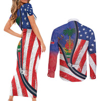 Haitian Americans Zipper Stylized Couples Matching Short Sleeve Bodycon Dress and Long Sleeve Button Shirt Haiti Heritage Month 2025