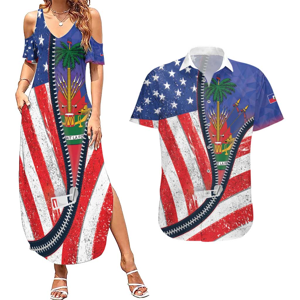 Haitian Americans Zipper Stylized Couples Matching Summer Maxi Dress and Hawaiian Shirt Haiti Heritage Month 2025