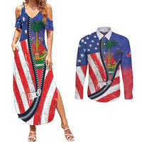 Haitian Americans Zipper Stylized Couples Matching Summer Maxi Dress and Long Sleeve Button Shirt Haiti Heritage Month 2025