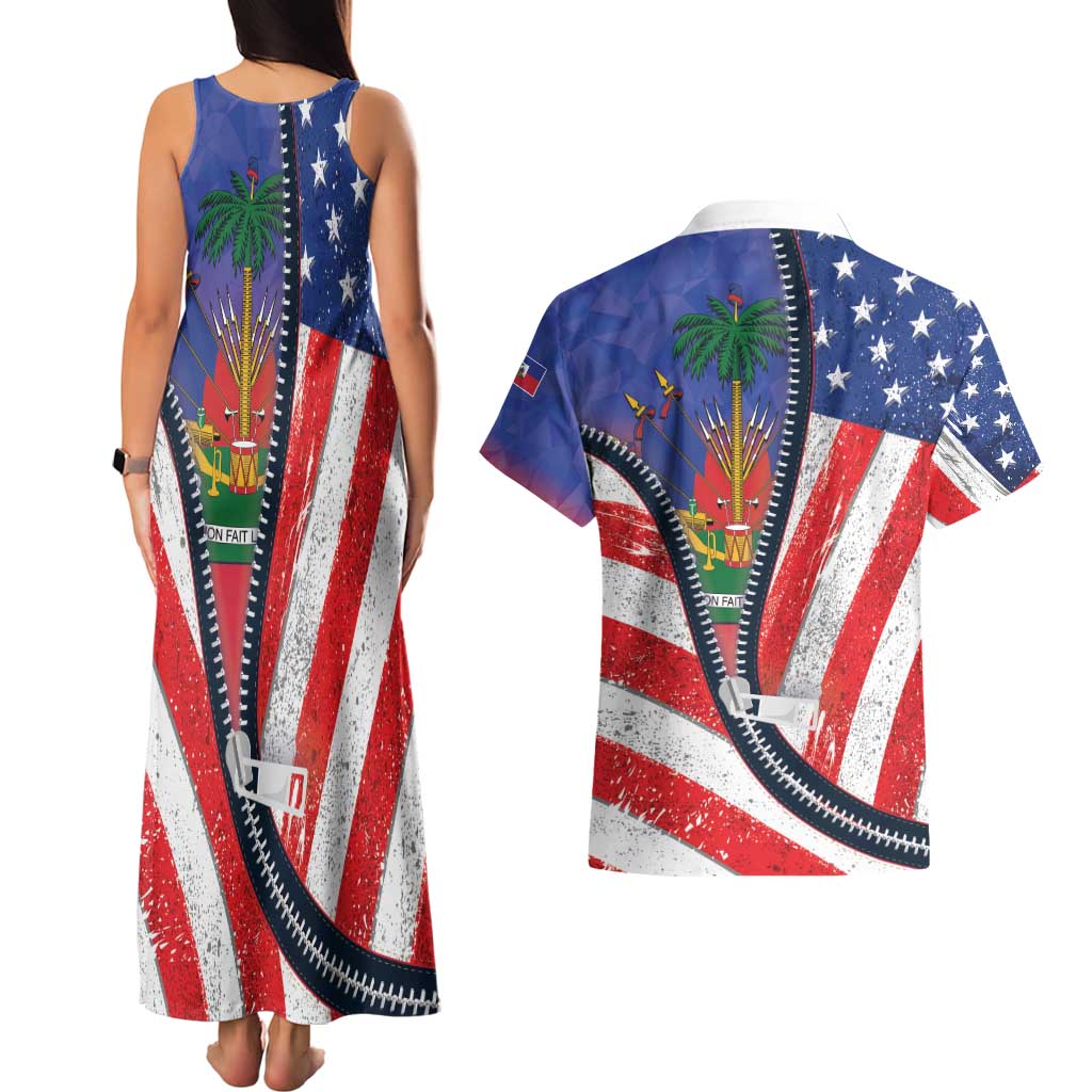 Haitian Americans Zipper Stylized Couples Matching Tank Maxi Dress and Hawaiian Shirt Haiti Heritage Month 2025