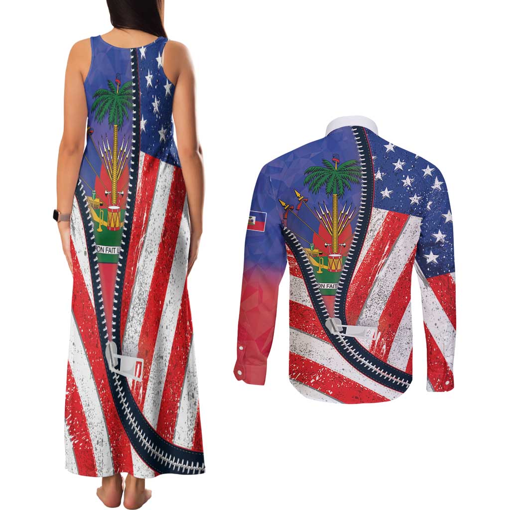 Haitian Americans Zipper Stylized Couples Matching Tank Maxi Dress and Long Sleeve Button Shirt Haiti Heritage Month 2025