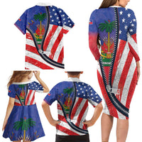 Haitian Americans Zipper Stylized Family Matching Long Sleeve Bodycon Dress and Hawaiian Shirt Haiti Heritage Month 2025