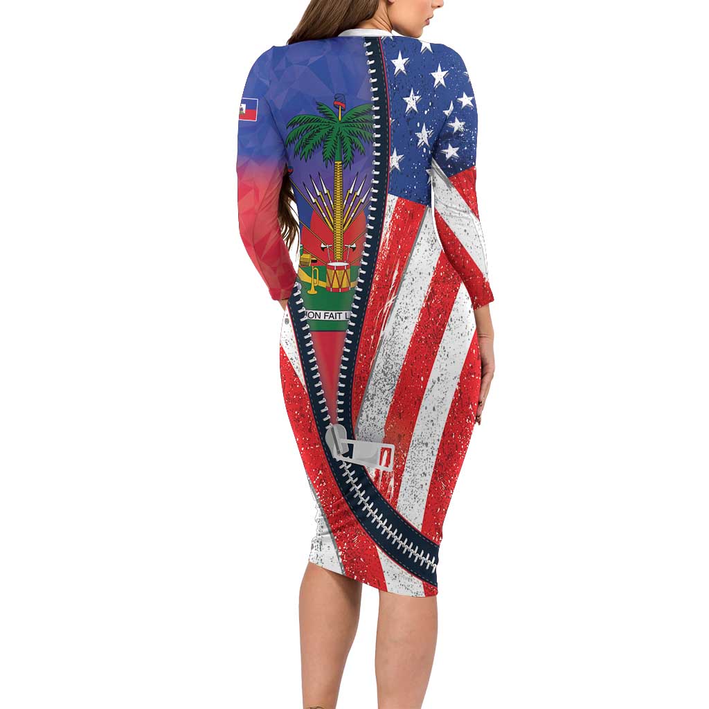 Haitian Americans Zipper Stylized Family Matching Long Sleeve Bodycon Dress and Hawaiian Shirt Haiti Heritage Month 2025