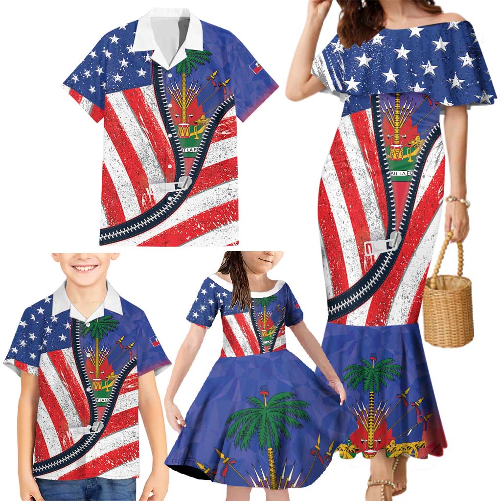 Haitian Americans Zipper Stylized Family Matching Mermaid Dress and Hawaiian Shirt Haiti Heritage Month 2025