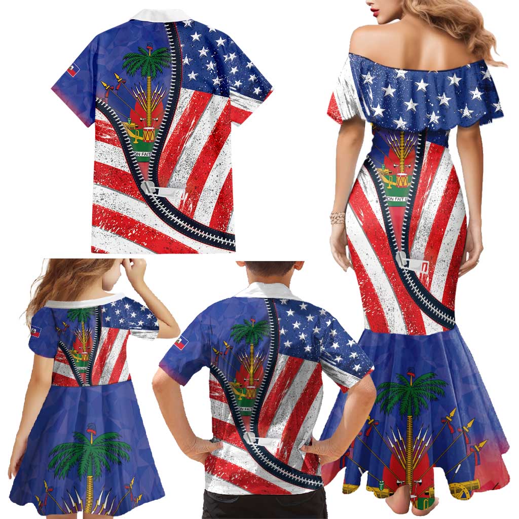 Haitian Americans Zipper Stylized Family Matching Mermaid Dress and Hawaiian Shirt Haiti Heritage Month 2025