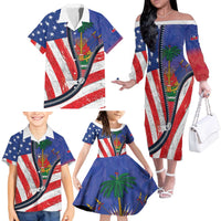 Haitian Americans Zipper Stylized Family Matching Off The Shoulder Long Sleeve Dress and Hawaiian Shirt Haiti Heritage Month 2025