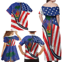 Haitian Americans Zipper Stylized Family Matching Off Shoulder Maxi Dress and Hawaiian Shirt Haiti Heritage Month 2025