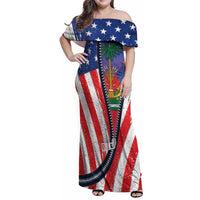 Haitian Americans Zipper Stylized Family Matching Off Shoulder Maxi Dress and Hawaiian Shirt Haiti Heritage Month 2025