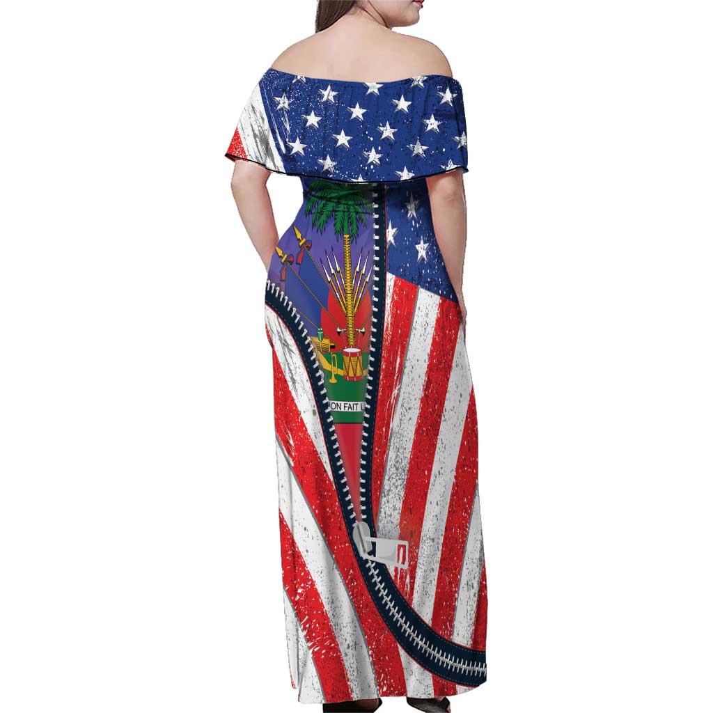 Haitian Americans Zipper Stylized Family Matching Off Shoulder Maxi Dress and Hawaiian Shirt Haiti Heritage Month 2025