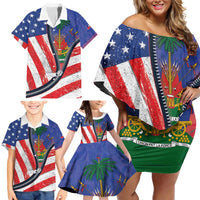 Haitian Americans Zipper Stylized Family Matching Off Shoulder Short Dress and Hawaiian Shirt Haiti Heritage Month 2025