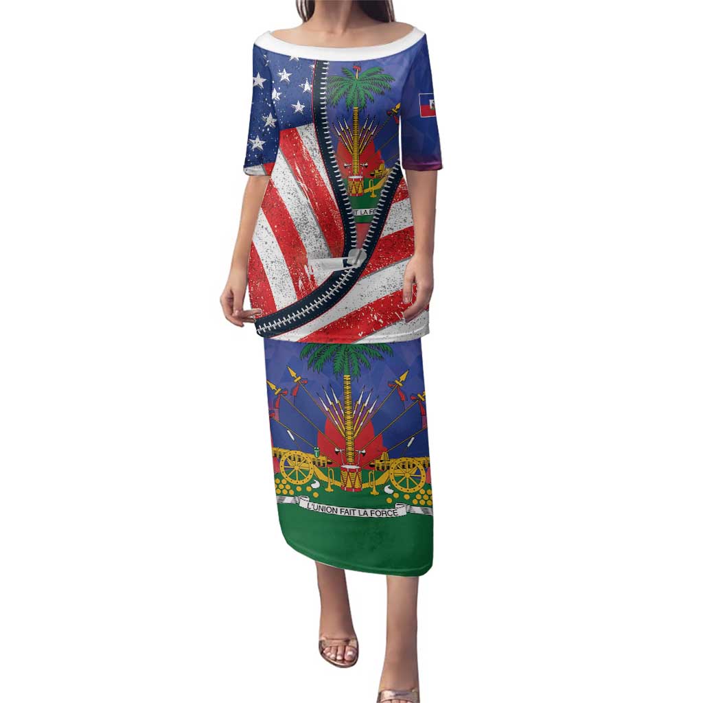 Haitian Americans Zipper Stylized Family Matching Puletasi and Hawaiian Shirt Haiti Heritage Month 2025