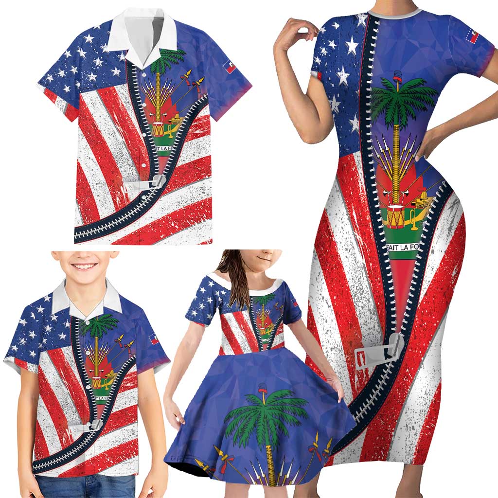 Haitian Americans Zipper Stylized Family Matching Short Sleeve Bodycon Dress and Hawaiian Shirt Haiti Heritage Month 2025
