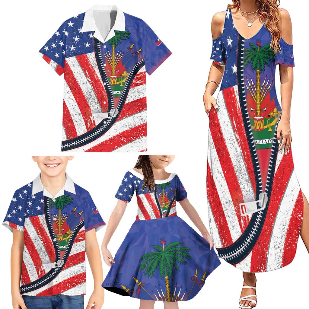 Haitian Americans Zipper Stylized Family Matching Summer Maxi Dress and Hawaiian Shirt Haiti Heritage Month 2025
