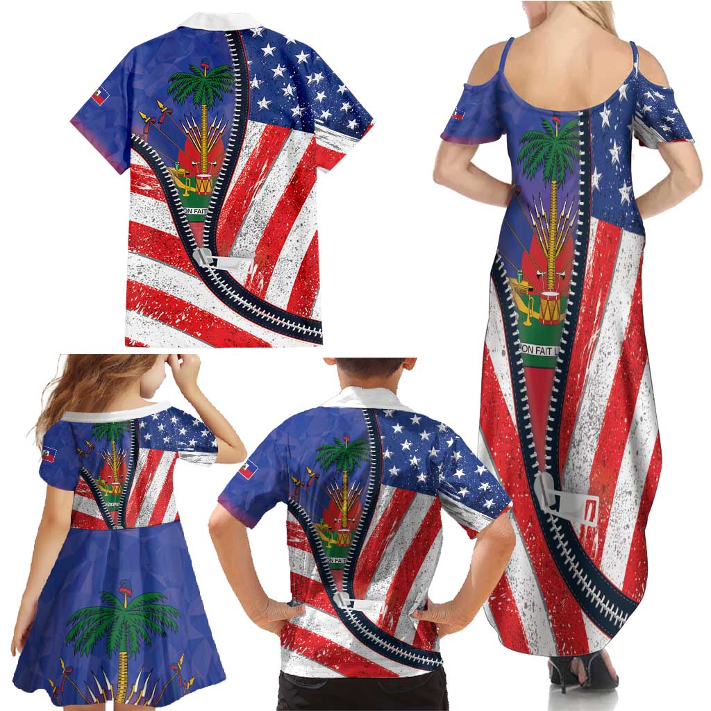 Haitian Americans Zipper Stylized Family Matching Summer Maxi Dress and Hawaiian Shirt Haiti Heritage Month 2025