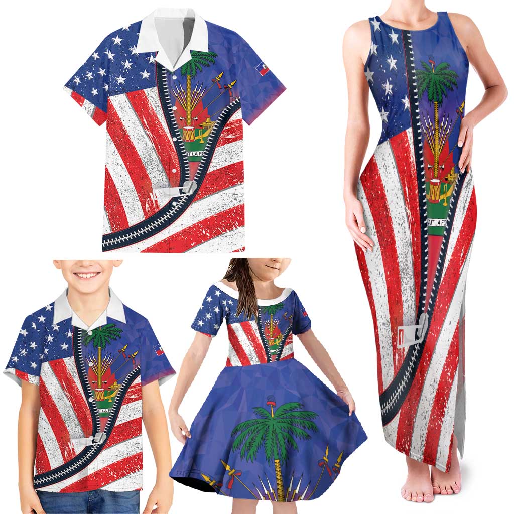 Haitian Americans Zipper Stylized Family Matching Tank Maxi Dress and Hawaiian Shirt Haiti Heritage Month 2025
