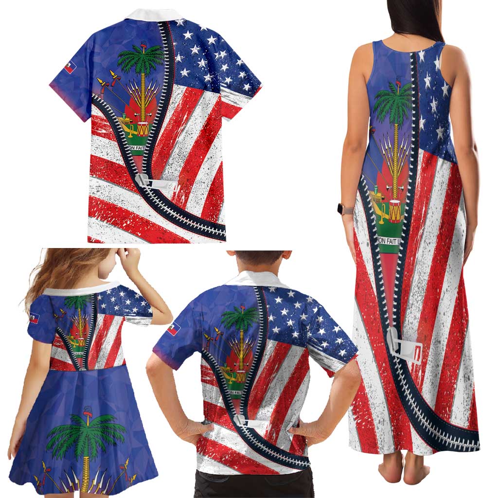 Haitian Americans Zipper Stylized Family Matching Tank Maxi Dress and Hawaiian Shirt Haiti Heritage Month 2025