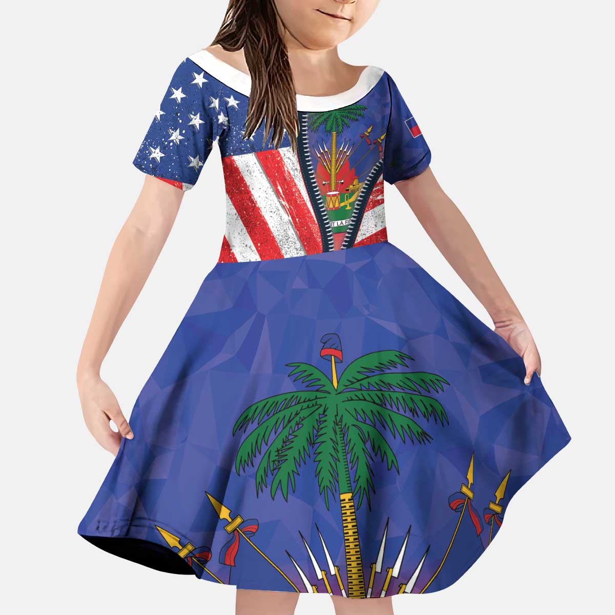 Haitian Americans Zipper Stylized Kid Short Sleeve Dress Haiti Heritage Month 2025