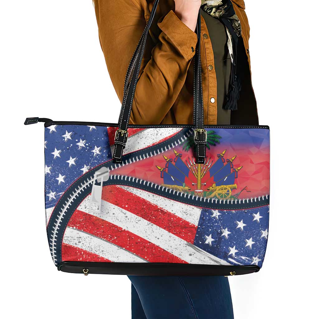 Haitian Americans Zipper Stylized Leather Tote Bag Haiti Heritage Month 2025